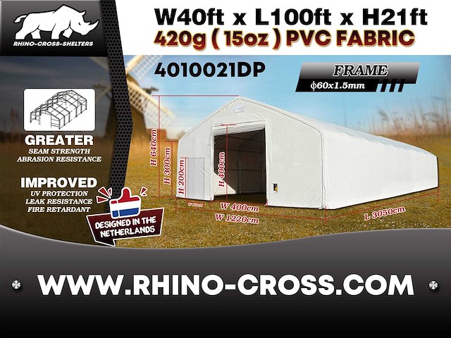 2025 rhino-cross-shelter 4010021dp 30,5x12,2x6,4 m opslagtent / opslagshelter - afbeelding 8 van  8