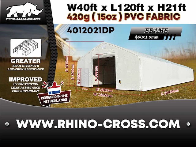 2025 rhino-cross-shelter 4012021dp - 36,6x12,2x6,4 m opslagtent / opslagshelter - afbeelding 7 van  7