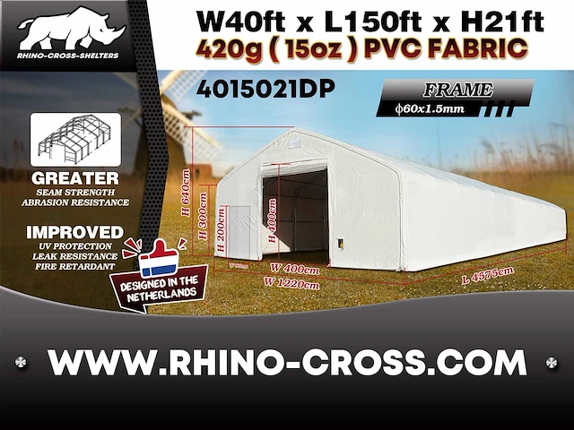 2025 rhino-cross-shelter 4015021dp - 45,75x12,2x6,4 m opslagtent / opslagshelter - afbeelding 2 van  7