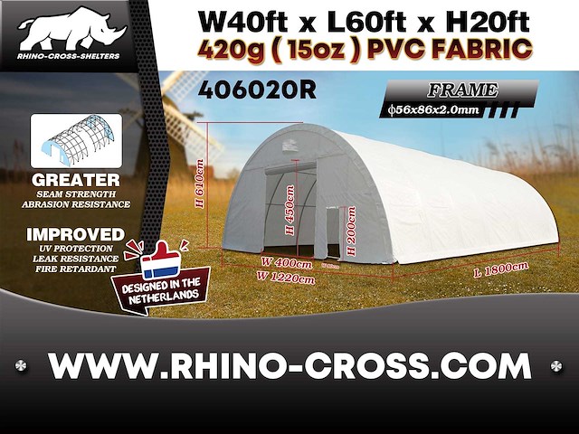 2025 rhino-cross-shelter 406020r - 18x12,2x6,1 m opslagtent / opslagshelter - afbeelding 9 van  9