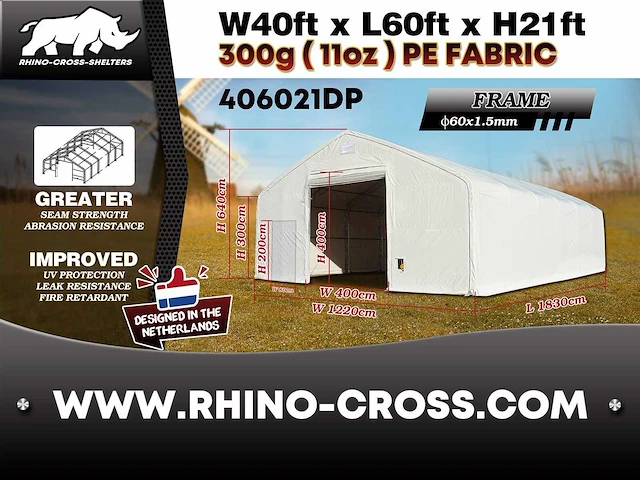 2025 rhino-cross-shelter 406021dp 18,3x12,2x6,4 m opslagtent - afbeelding 2 van  5