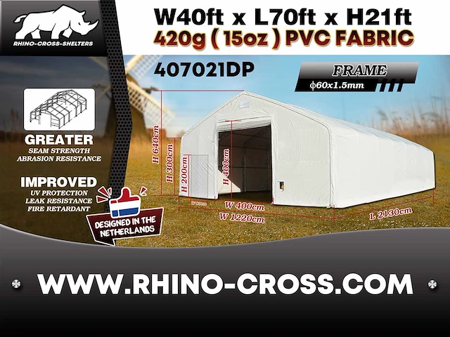 2025 rhino-cross-shelter 407021dp 21,3x12,2x6,4 m opslagtent / opslagshelter - afbeelding 7 van  7