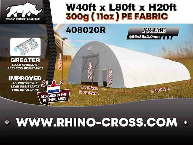 2025 rhino-cross-shelter 408020r 24x12,2x6,1 m opslagtent - afbeelding 2 van  6