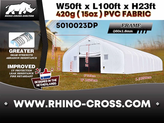 2025 rhino-cross-shelter 5010023dp 30,5x15,25x7,015 m opslagtent / opslagshelter - afbeelding 7 van  7
