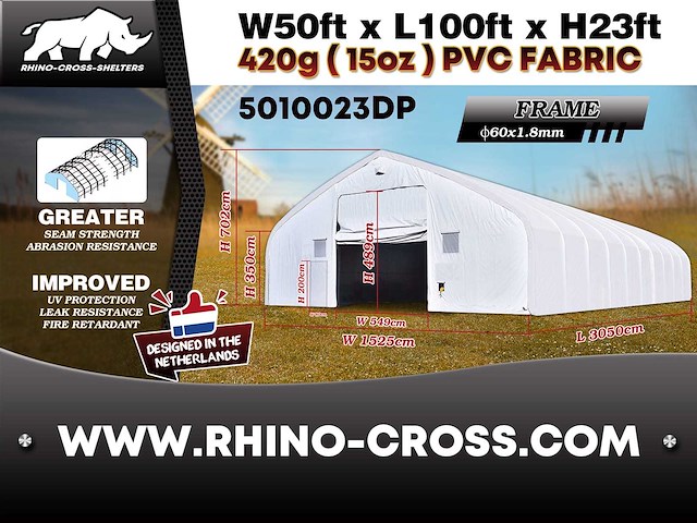 2025 rhino-cross-shelter 5010023dp 30,5x15,25x7,015 m opslagtent / opslagshelter - afbeelding 7 van  7
