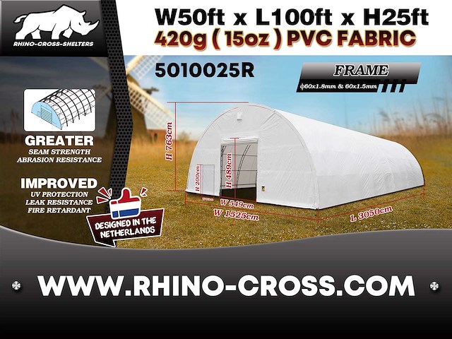 2025 rhino-cross-shelter 5010025r 30,5x15,25x7,625 m opslagtent / opslagshelter - afbeelding 7 van  8