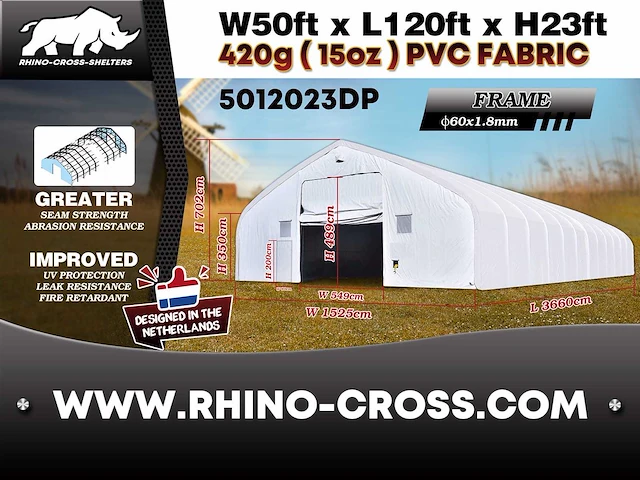 2025 rhino-cross-shelter 5012023dp - 36,6x15,25x7,015 m opslagtent / opslagshelter - afbeelding 7 van  7