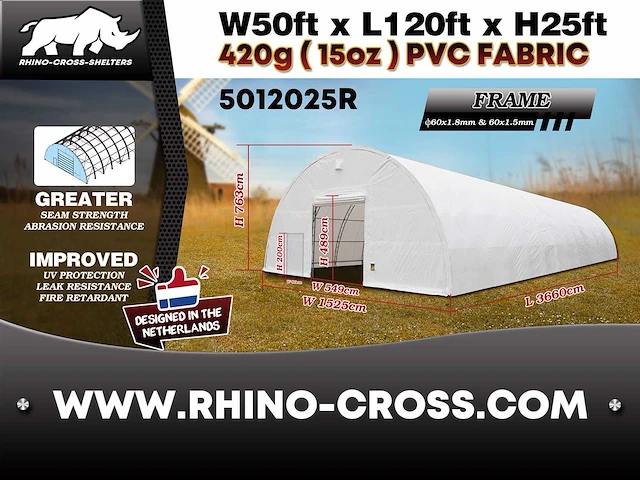 2025 rhino-cross-shelter 5012025r 36,6x15,25x7,625 m opslagtent / opslagshelter - afbeelding 8 van  8