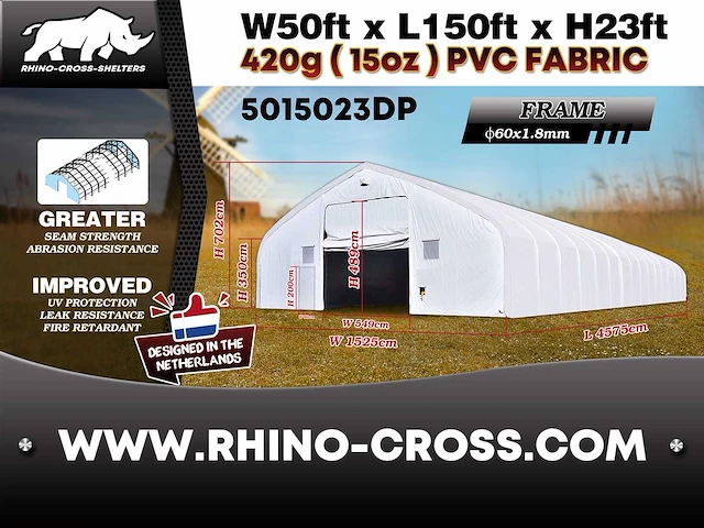 2025 rhino-cross-shelter 5015023dp - 45,75x15,25x7,015 m opslagtent / opslagshelter - afbeelding 7 van  7