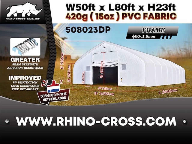 2025 rhino-cross-shelter 508023dp - 24,4x15,25x7,015 m opslagtent / opslagshelter - afbeelding 7 van  7