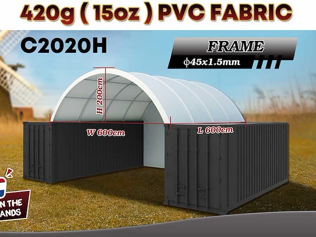 2025 rhino-cross-shelter c2020h - 6x6x2 m met eindzeil opslagtent / opslagshelter tussen 2 containers - afbeelding 1 van  3