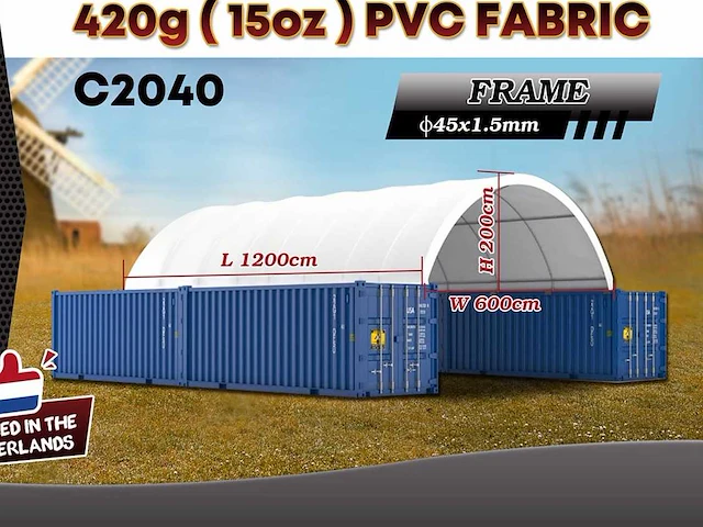 2025 rhino-cross-shelter c2040 - 12x6x2 m opslagtent / opslagshelter tussen 2 containers - afbeelding 1 van  3