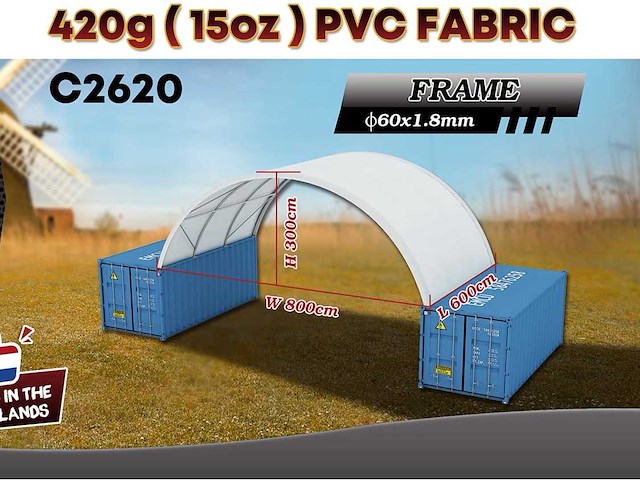 2025 rhino-cross-shelter c2620 - 6x8x3 m opslagtent / opslagshelter tussen 2 containers - afbeelding 2 van  8