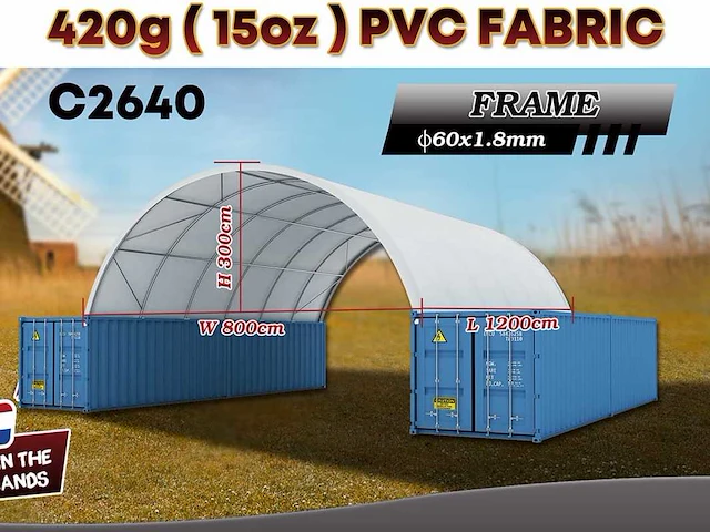 2025 rhino-cross-shelter c2640 - 12x8x3 m opslagtent / opslagshelter tussen 2 containers - afbeelding 2 van  9