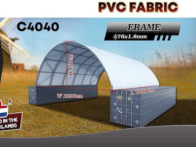 2025 rhino-cross-shelter c4040 - 12x12x4,5 m opslagtent / opslagshelter tussen 2 containers - afbeelding 1 van  7