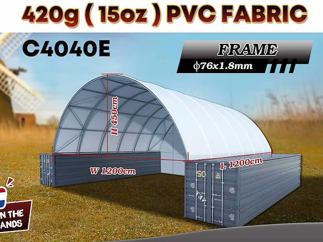 2025 rhino-cross-shelter c4040e - 12x12x4,5 m met eind zeil opslagtent / opslagshelter tussen 2 containers - afbeelding 3 van  5