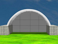 2025 rhino-cross-shelter c4040e - 12x12x4,5 m met eind zeil opslagtent / opslagshelter tussen 2 containers - afbeelding 2 van  3