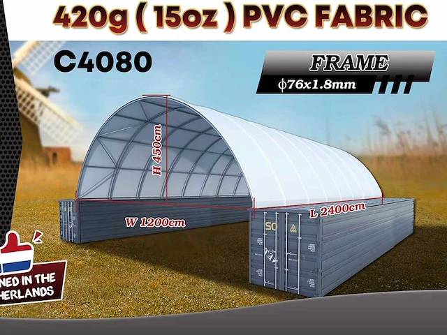 2025 rhino-cross-shelter c4080 - 24x12x4,5 m opslagtent / opslagshelter tussen 2 containers - afbeelding 1 van  3