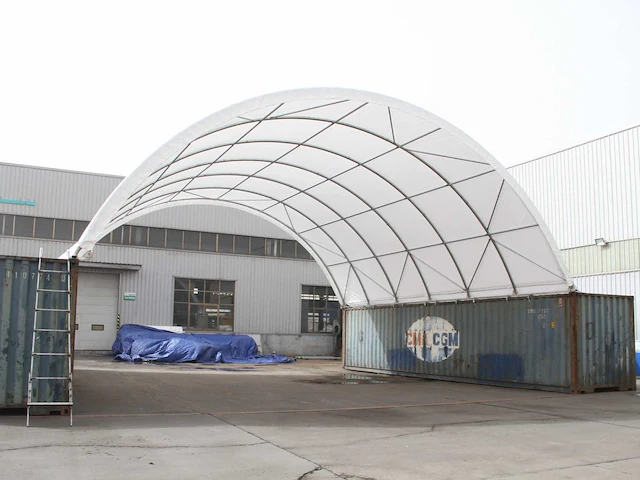 2025 rhino-cross-shelter c4080 - 24x12x4,5 m opslagtent / opslagshelter tussen 2 containers - afbeelding 1 van  9