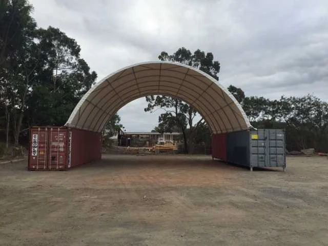 2025 rhino-cross-shelter c4080 - 24x12x4,5 m opslagtent / opslagshelter tussen 2 containers - afbeelding 9 van  9