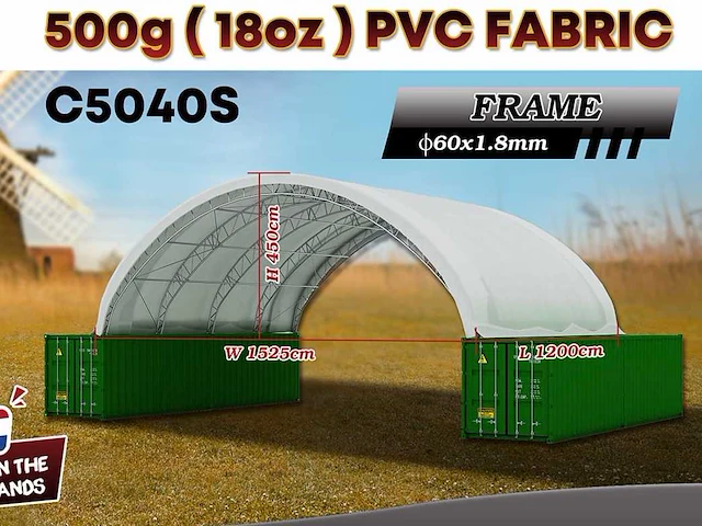 2025 rhino-cross-shelter c5040s 12x15,25x4,5 m opslagtent / opslagshelter tussen 2 containers - afbeelding 2 van  6