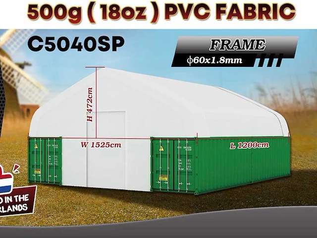 2025 rhino-cross-shelter c5040sp - 12x15,25x4,72 m opslagtent / opslagshelter tussen 2 containers - afbeelding 4 van  6