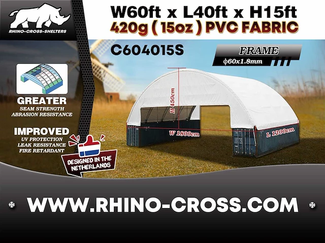 2025 rhino-cross-shelter c604020s 12x18x6 m opslagtent / opslagshelter tussen 2 containers - afbeelding 5 van  7