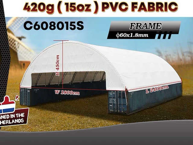 2025 rhino-cross-shelter c608015s 24x18x4,5 m halve cover op beide einden opslagtent / opslagshelter tussen 2 containers - 2025 - afbeelding 4 van  6