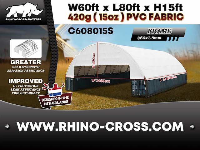 2025 rhino-cross-shelter c608015s 24x18x4,5 m halve cover op beide einden opslagtent / opslagshelter tussen 2 containers - 2025 - afbeelding 5 van  6