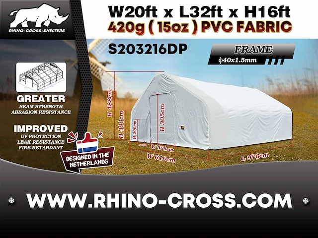2025 rhino-cross-shelter s203216dp - 9,76x6,1x4,88 m opslagtent / opslagshelter - afbeelding 8 van  8