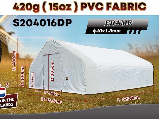 2025 rhino-cross-shelter s204016dp - 12,2x6,1x4,88 m opslagtent / opslagshelter - afbeelding 1 van  3
