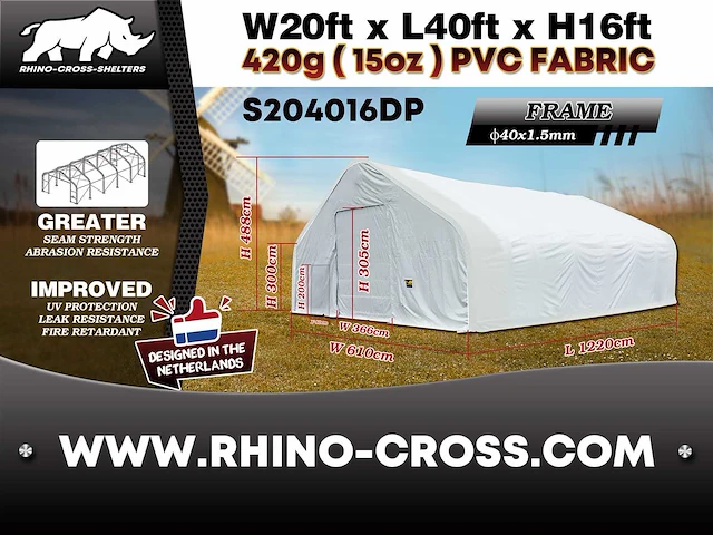 2025 rhino-cross-shelter s204016dp - 12,2x6,1x4,88 m opslagtent / opslagshelter - afbeelding 8 van  8