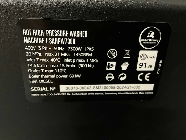 2025 sauber germany sahpw7300 warm water diesel hogedrukreiniger - afbeelding 3 van  14