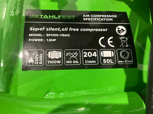 2025 stahlfest sf1100-115ac 50 liter hogedrukcompressor - afbeelding 9 van  11