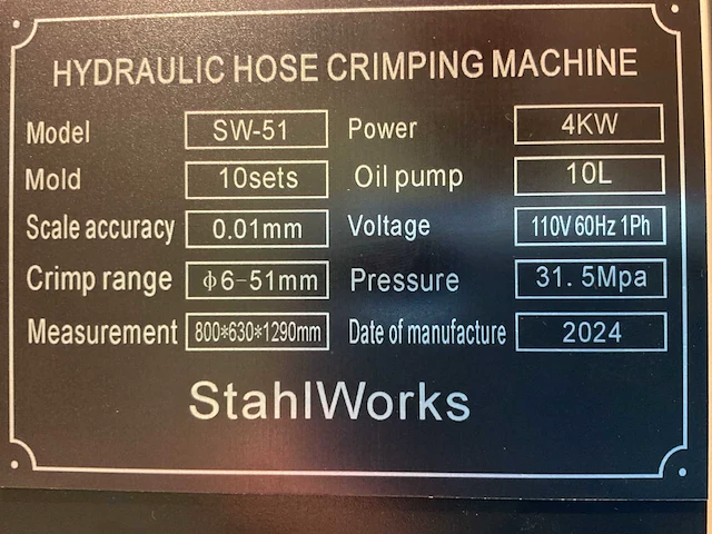 2025 stahlworks sw-51 hydraulische slangen krimp machine afpersmachine - afbeelding 6 van  29