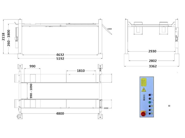 2025 tyreon tpl5500a - 4 koloms uitlijnhefbrug 5t met lucht hydraulische rolkrik (2,5t) en led rijbaanverlichting - afbeelding 15 van  16