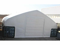 2025 vtc 12x15,25x7,32 meter 900 g/m2 opslag shelter voor op 2 x 40ft container - afbeelding 1 van  6