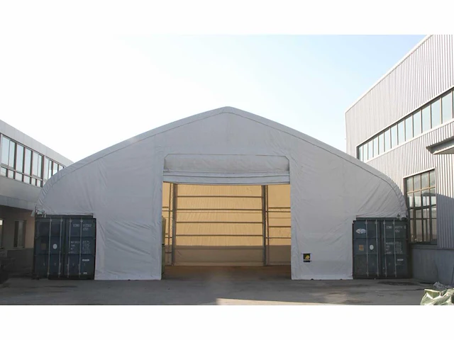 2025 vtc 12x15,25x7,32 meter 900 g/m2 opslag shelter voor op 2 x 40ft container - afbeelding 2 van  6