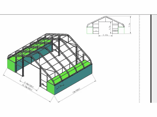 2025 vtc 12x15,25x7,32 meter 900 g/m2 opslag shelter voor op 2 x 40ft container - afbeelding 6 van  6