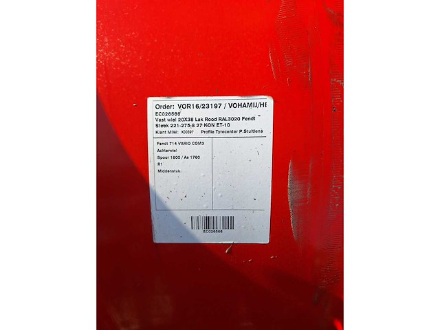 20x38 velg - fendt rood - 221-275-8 - afbeelding 2 van  2