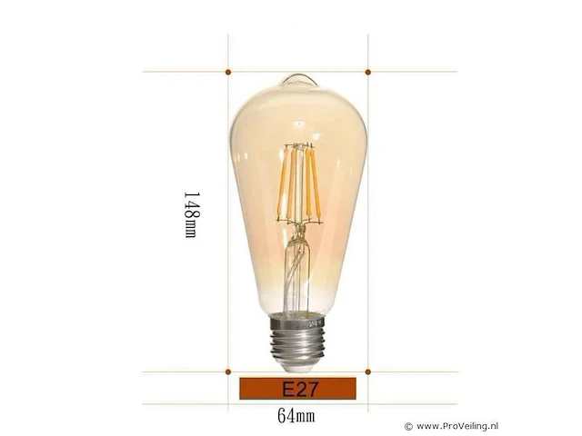 25 x st64 amber filament lamp – 6w – e27 – dimbaar – 2700k – 500 lm – ip20 – binnen - afbeelding 3 van  3