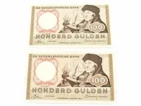 2x bankbiljetten 100 gulden nederland 1953 - afbeelding 1 van  4