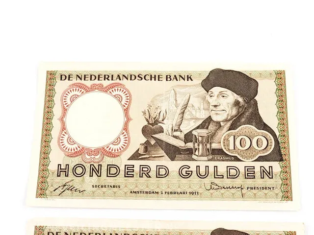 2x bankbiljetten 100 gulden nederland 1953 - afbeelding 2 van  4