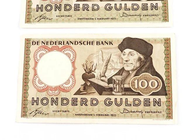 2x bankbiljetten 100 gulden nederland 1953 - afbeelding 3 van  4