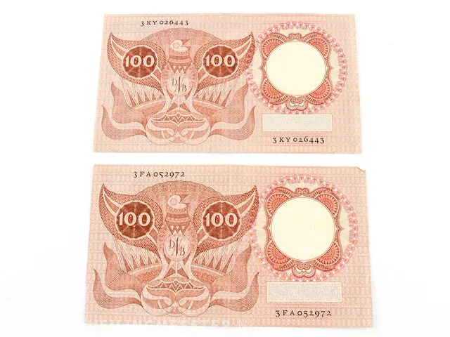 2x bankbiljetten 100 gulden nederland 1953 - afbeelding 4 van  4