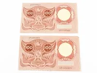 2x bankbiljetten 100 gulden nederland 1953 - afbeelding 4 van  4