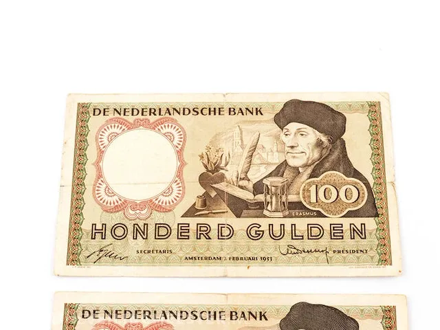 2x bankbiljetten 100 gulden nederland 1953 - afbeelding 2 van  6