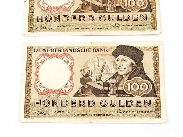 2x bankbiljetten 100 gulden nederland 1953 - afbeelding 3 van  6