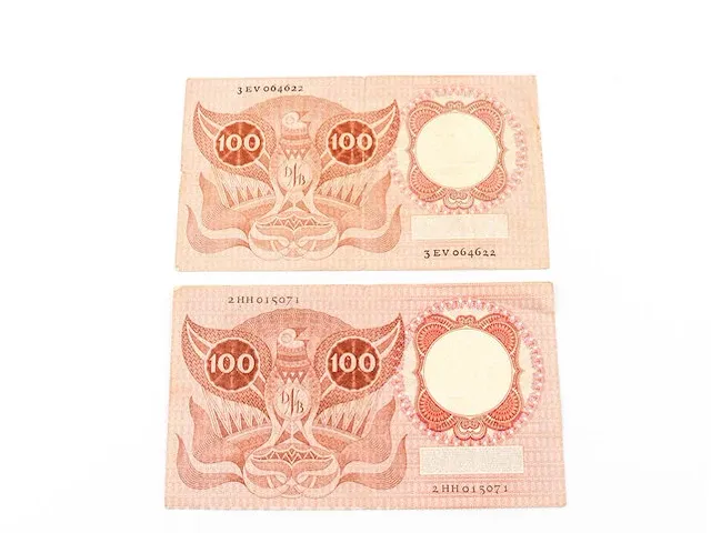 2x bankbiljetten 100 gulden nederland 1953 - afbeelding 4 van  6