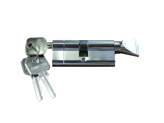 2x deurcilinders root-lock, sleutel/draaiknop model, chroom - afbeelding 2 van  3